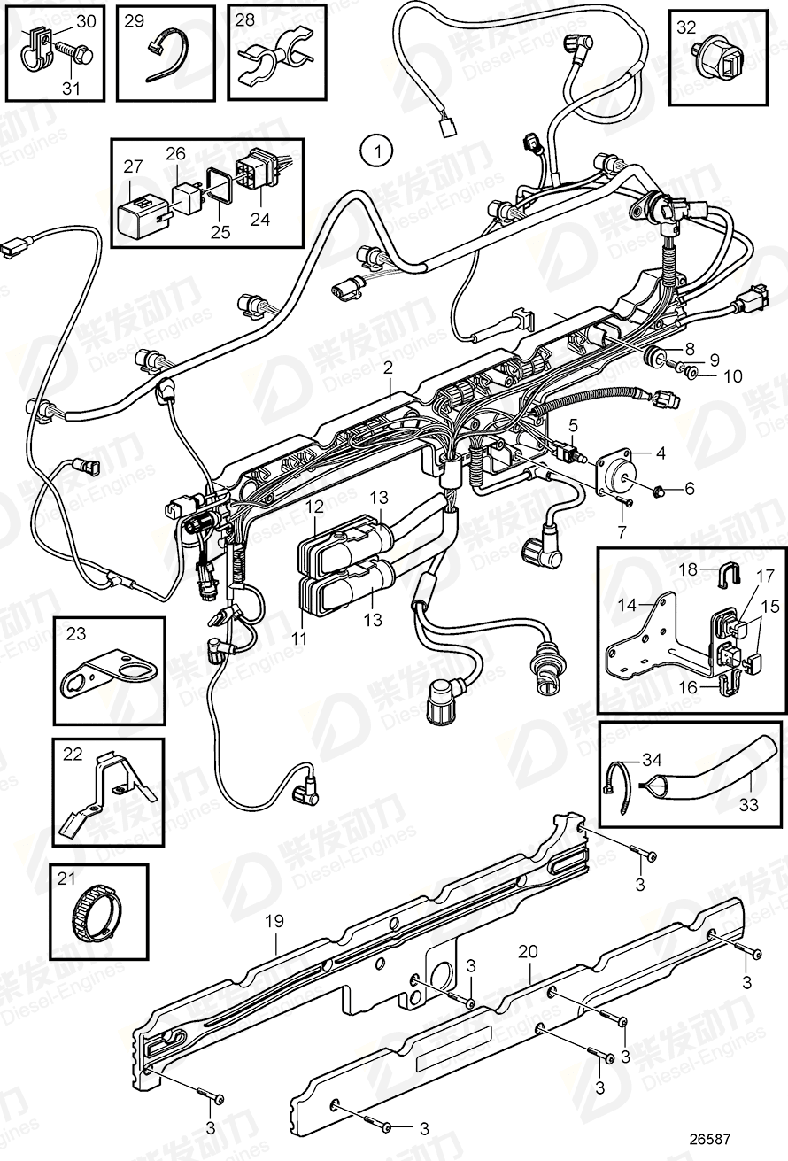 volvo penta Wiring harness 21937021 Drawing
